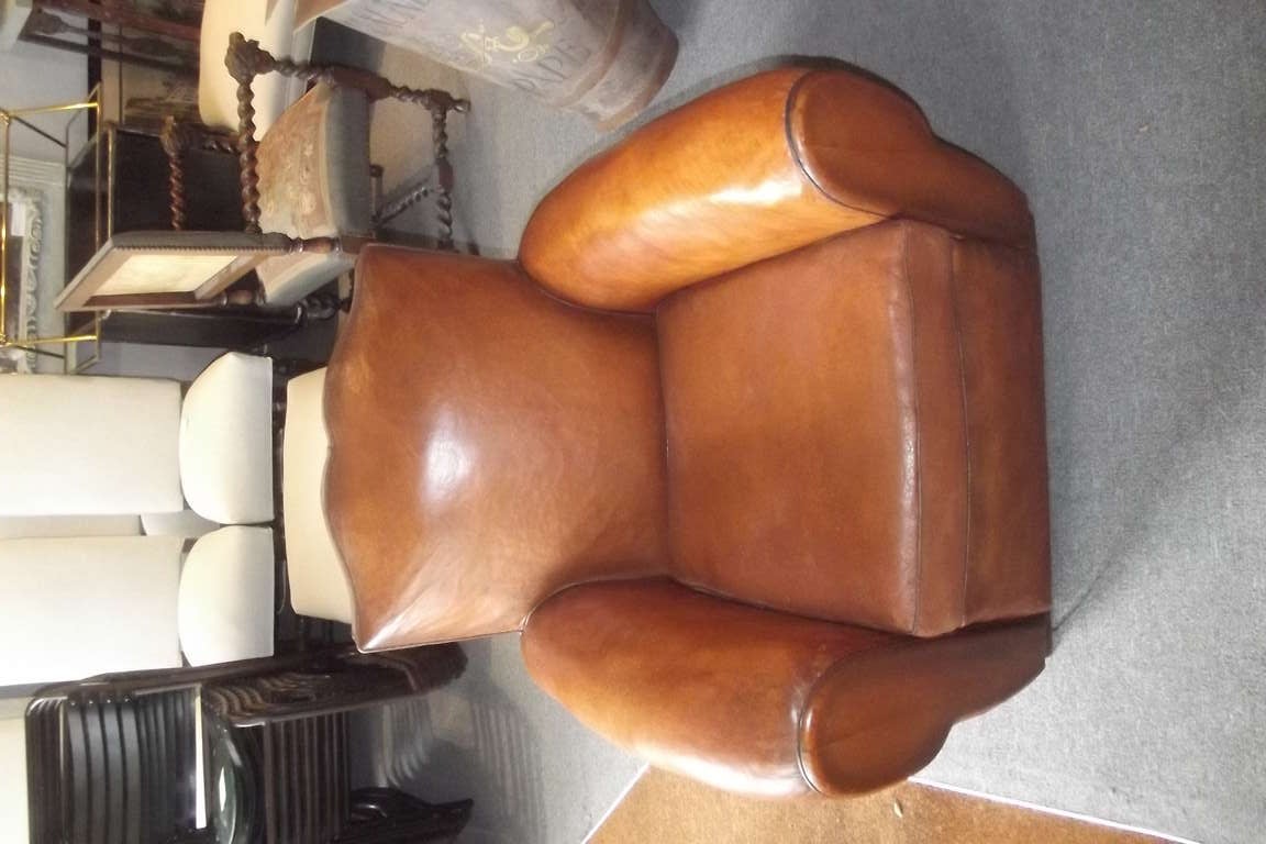 Pair of French Leather Club Chairs 1