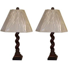 Pair of Barley Twist Wooden Lamps
