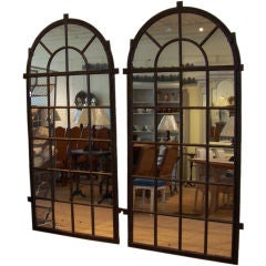 Antique Pair of Polished Cast Iron Window Mirrors
