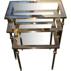Set of Brass Stacking Tables w/ Mirror Edged Tops