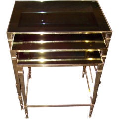 Set of Stacking Table in Brass with Black Mirrored Glass