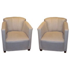 Pair of Arm Chairs Newly Upholstered in Vintage Fabric