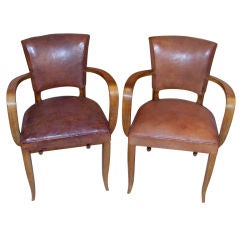 Pair of French Leather Bridge Chairs