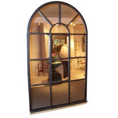 Antique Polished Steel Palladian Window Mirror