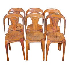 Antique Set of Six Painted Tolex Bistro Chairs
