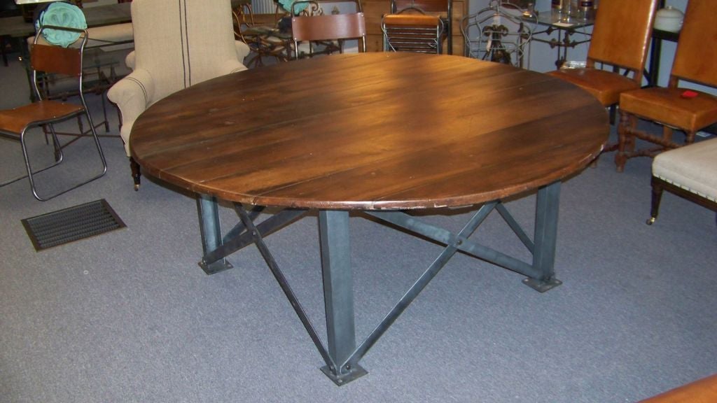 Large Round Industrial Dining Table at 1stDibs