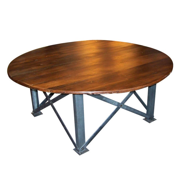 Large Round Industrial Dining Table at 1stDibs