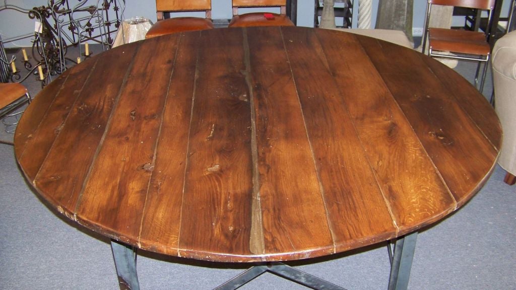 Large Round Industrial Dining Table at 1stDibs