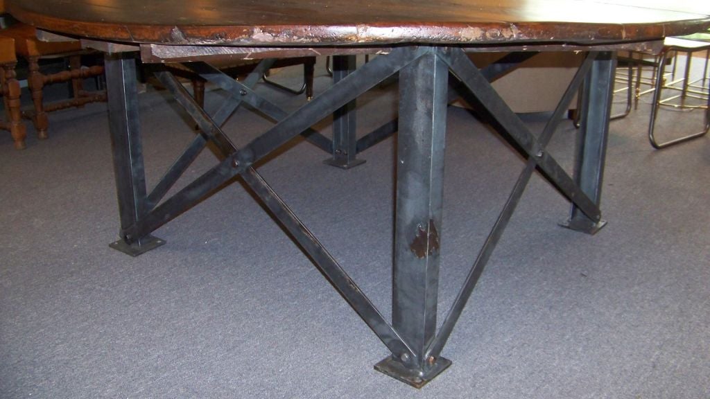 Large Round Industrial Dining Table at 1stDibs