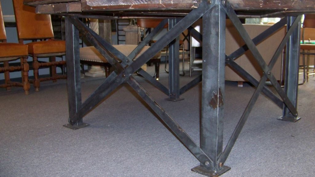 Large Round Industrial Dining Table at 1stDibs