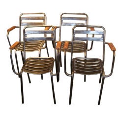 Set of Four Polished Steel Bistro Armchairs