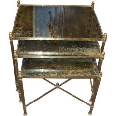 Set of Brass Stacking Tables w/ Distressed Mirror Top