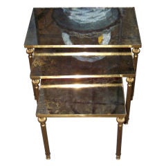 Set of Three Nesting Tables w/ Distressed Mirror Tops