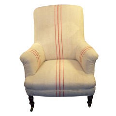 Napoleon III Armchair Upholsered in Vintage Linen Fabric