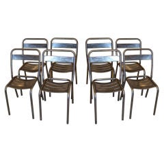 Set of Eight Polished Steel Bistro Chairs