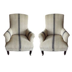 Pair of Napoleon III Armchairs in Antique Stripe Fabric