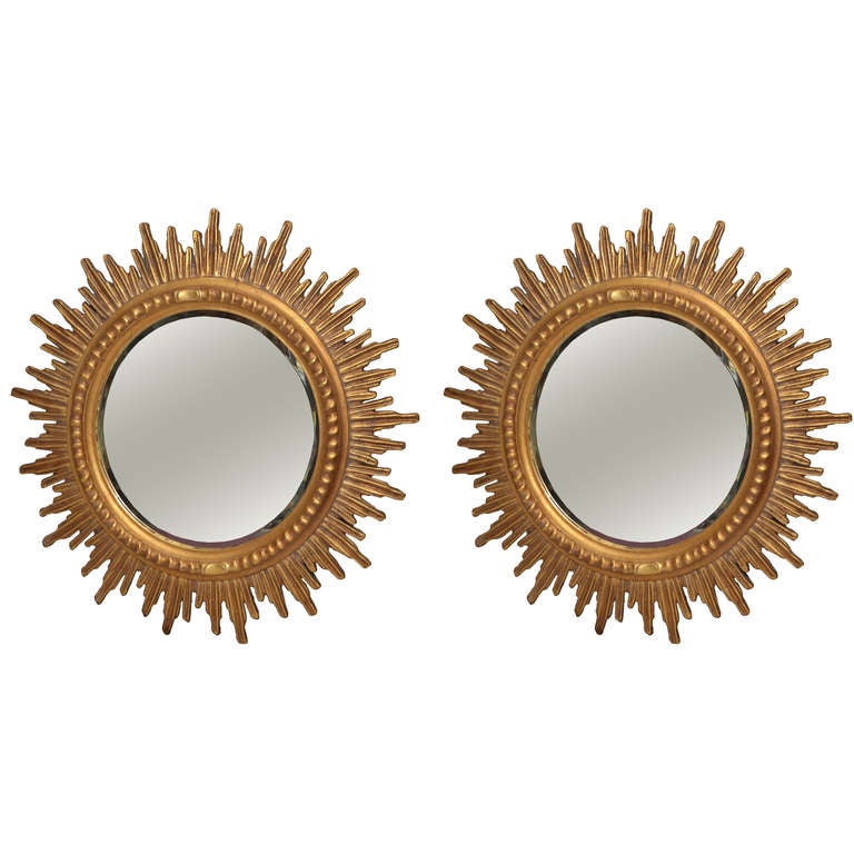  1970-1980 Pair Sunburst Mirrors Diameter 86 cm