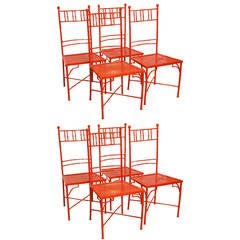 Set of Eight Faux Bamboo Metal Garden Chairs 10