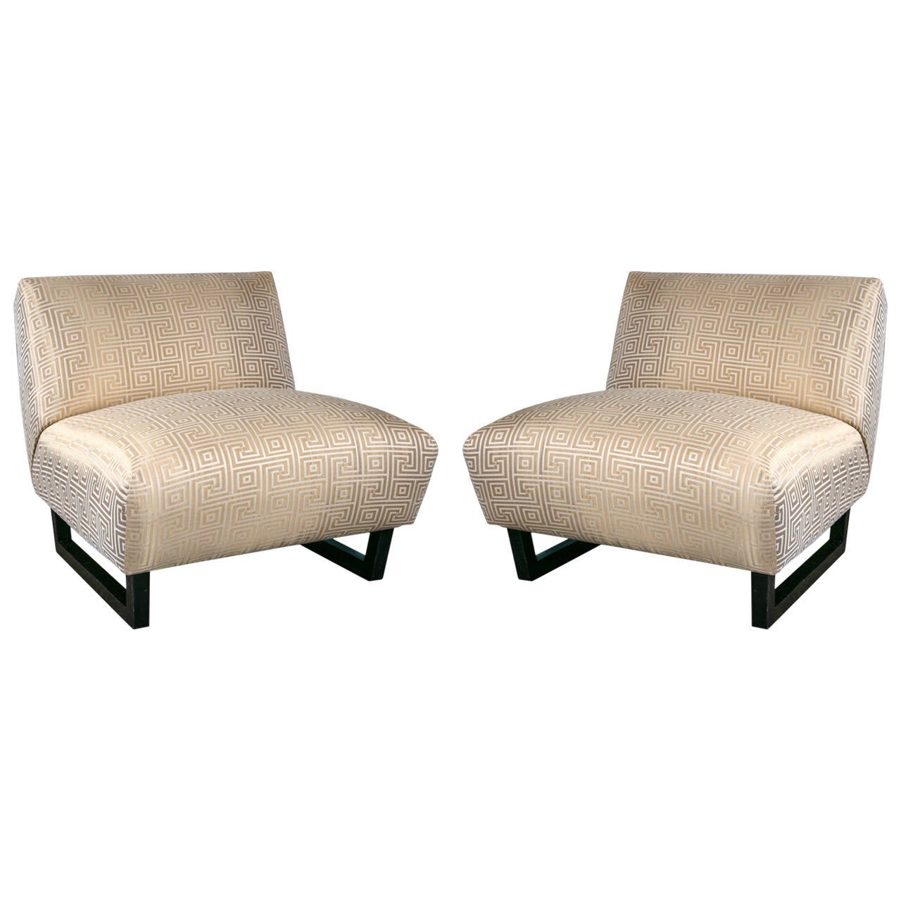 Pair of Billy Haines Style Low Stylish Tufted Lounge Chairs