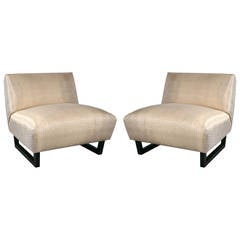 Pair of Billy Haines Style Low Stylish Tufted Lounge Chairs