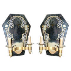 Pair French 40's Mirrored Sconces
