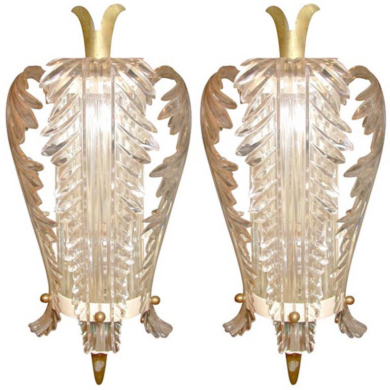 Pair of 1940s French Bagues Lucite Sconces