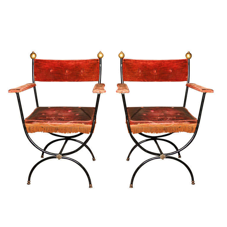 Pair French Metal Arm Chairs For Sale