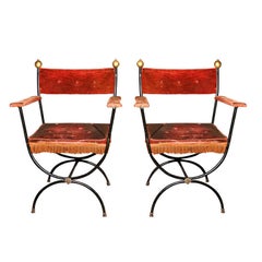 Retro Pair French Metal Arm Chairs