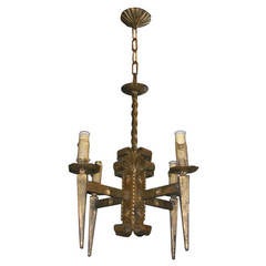 French Gilt Metal Brutalist style Chandelier 11