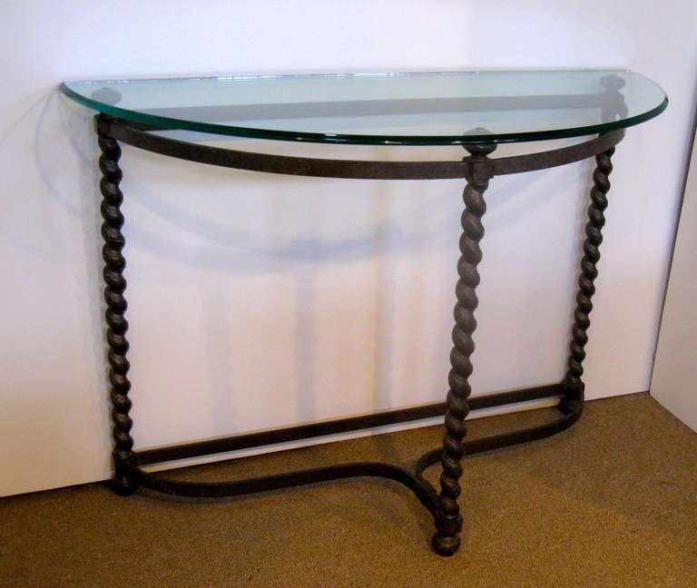 20th Century Metal and Glass Demi-Lune Console