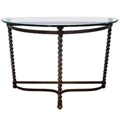 Metal and Glass Demi-Lune Console