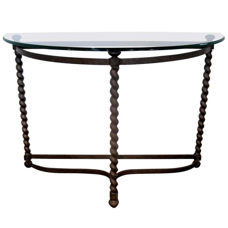 Metal and Glass Demi-Lune Console