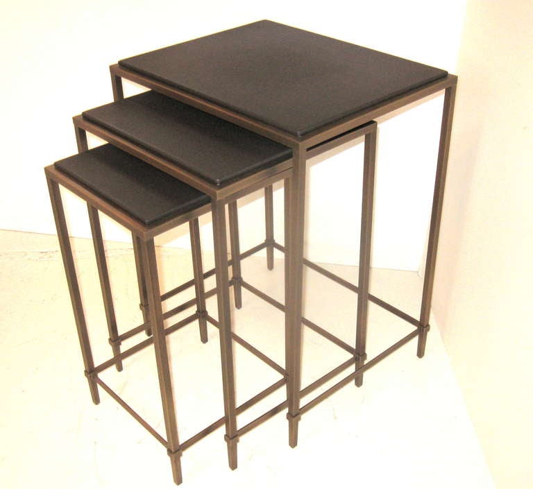 20th Century Set of Three Leather Nesting Tables