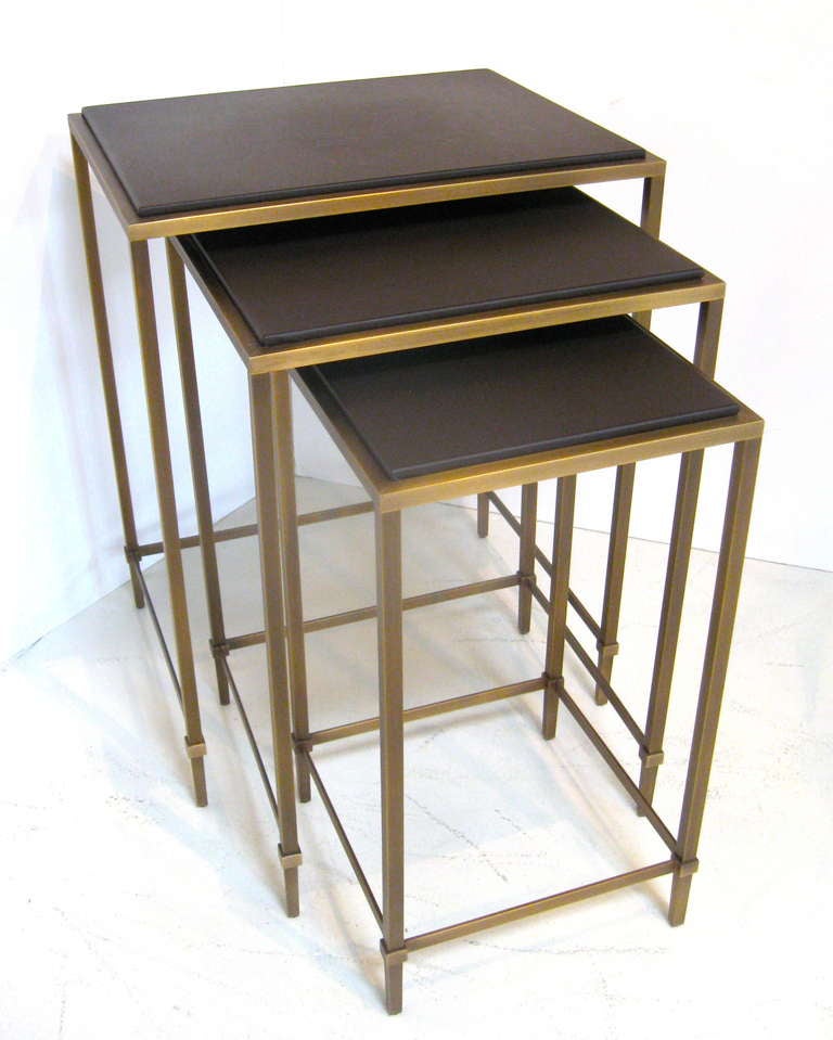 Set of Three Leather Nesting Tables 3