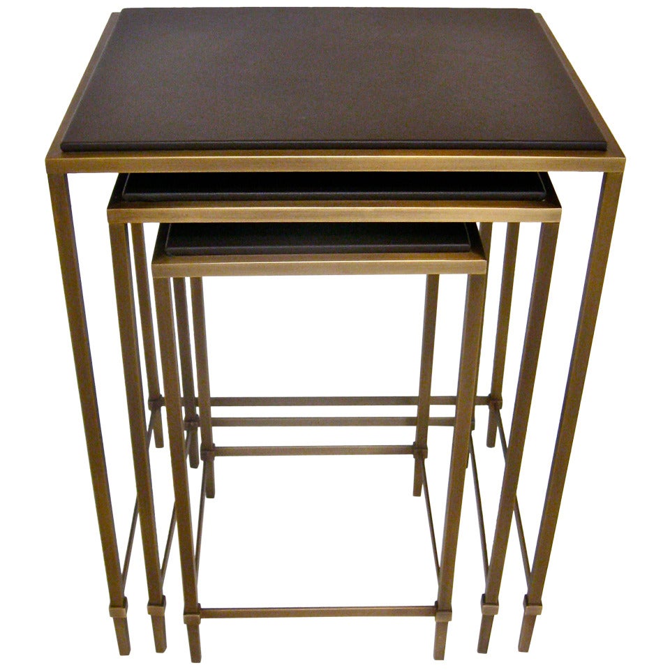 Set of Three Leather Nesting Tables