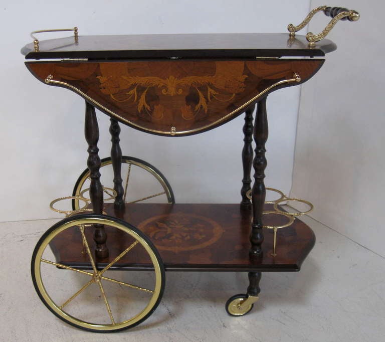 Drop Leaf Bar Cart with Marquetry Design 6