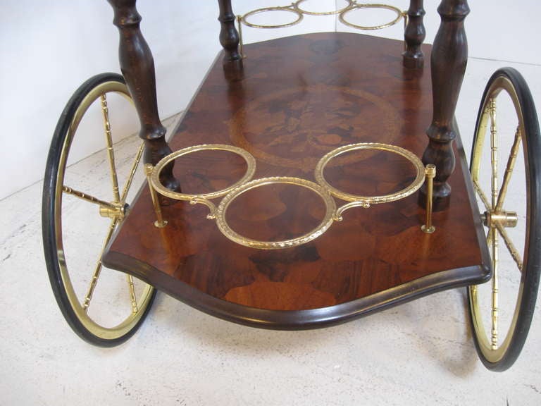Late 20th Century Drop Leaf Bar Cart with Marquetry Design