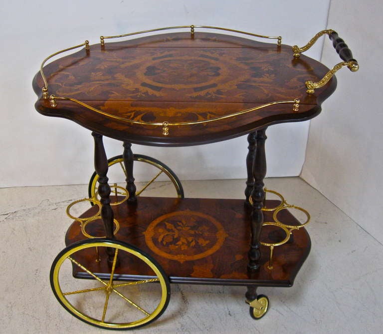 Drop Leaf Bar Cart with Marquetry Design 3