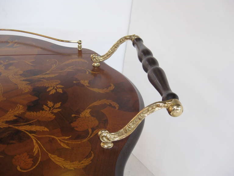 Drop Leaf Bar Cart with Marquetry Design 4