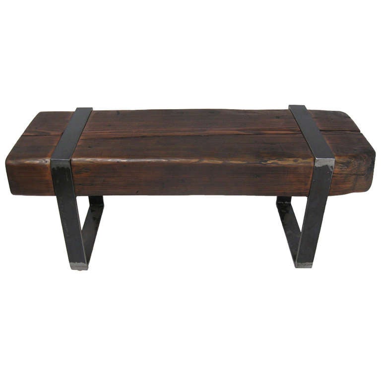 Industrial Wood and Iron Bench / Coffee Table at 1stdibs