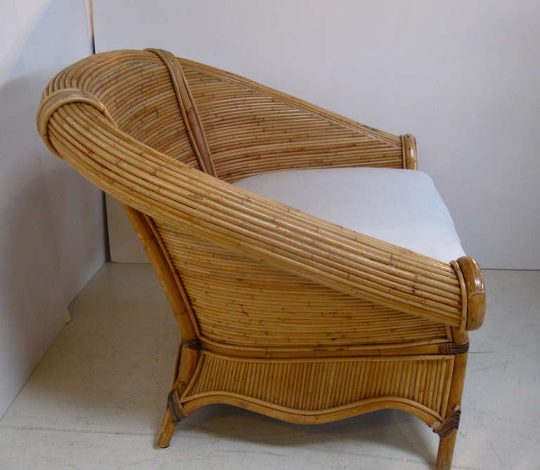 20th Century Pair of Reeded Wood and Bamboo Chairs