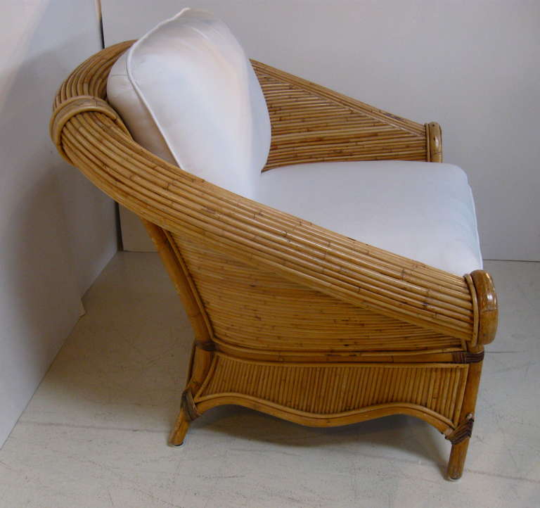 Pair of Reeded Wood and Bamboo Chairs For Sale 2