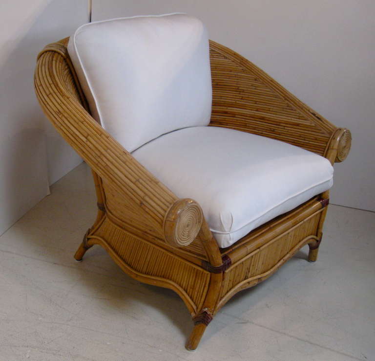 American Pair of Reeded Wood and Bamboo Chairs