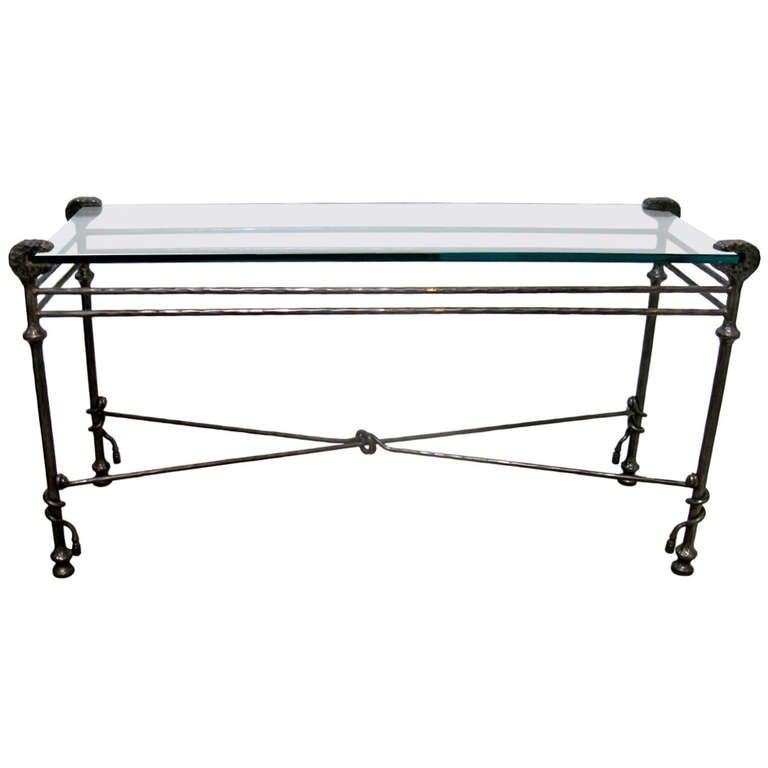 Steel and Glass Console or Sofa Table For Sale