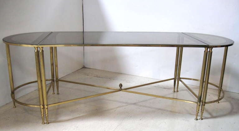 BRASS AND GLASS COFFEE TABLE IN THE STYLE OF BAGUES 5