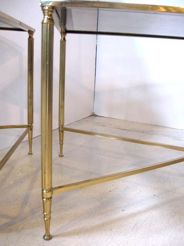 BRASS AND GLASS COFFEE TABLE IN THE STYLE OF BAGUES 1