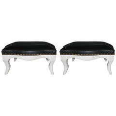 Pair of Louis XV Style Leather Footstools