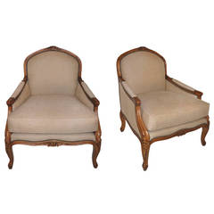 Pair of Louis XV Style Upholstered Bergere Chairs by Ralph Lauren