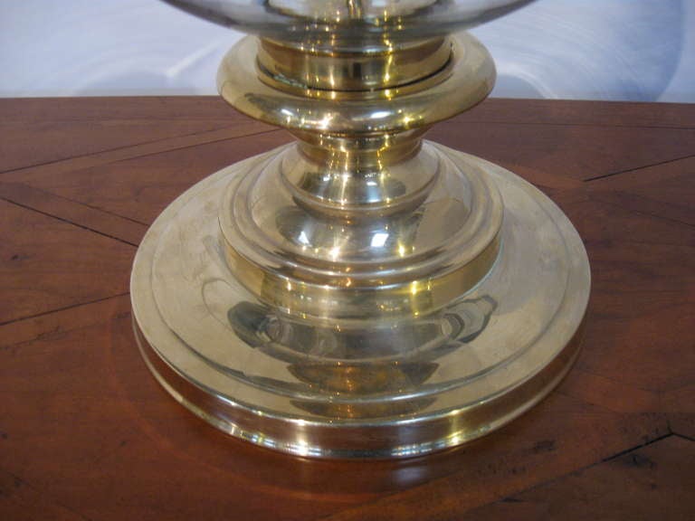 American Pair of Brass and Glass Hurricane Lamps by Chapman
