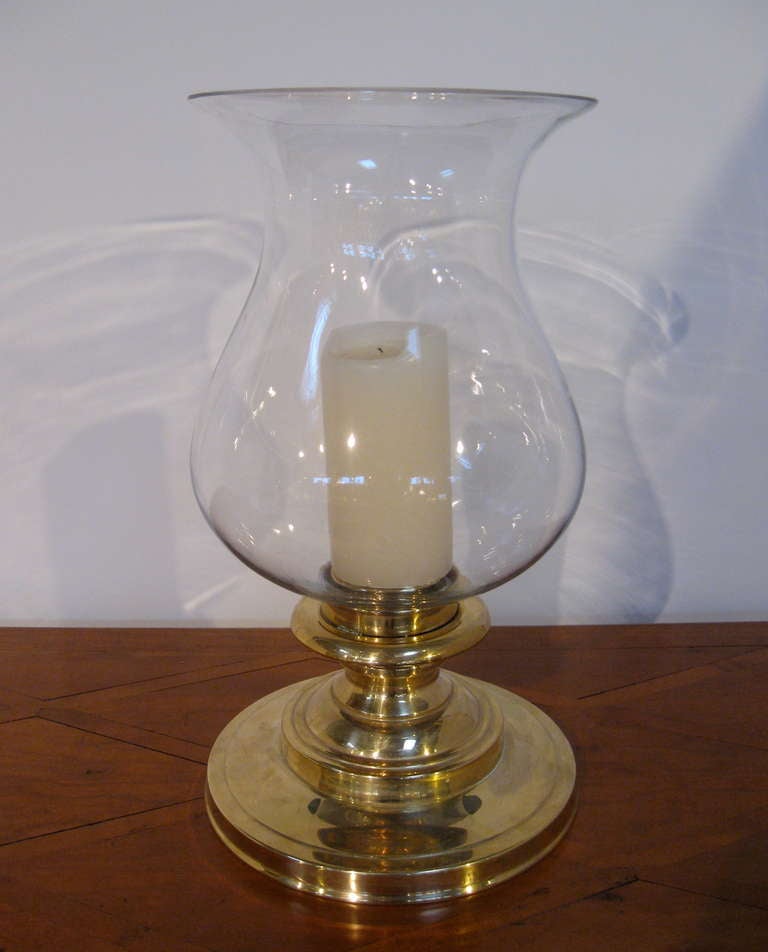 Regency Pair of Brass and Glass Hurricane Lamps by Chapman